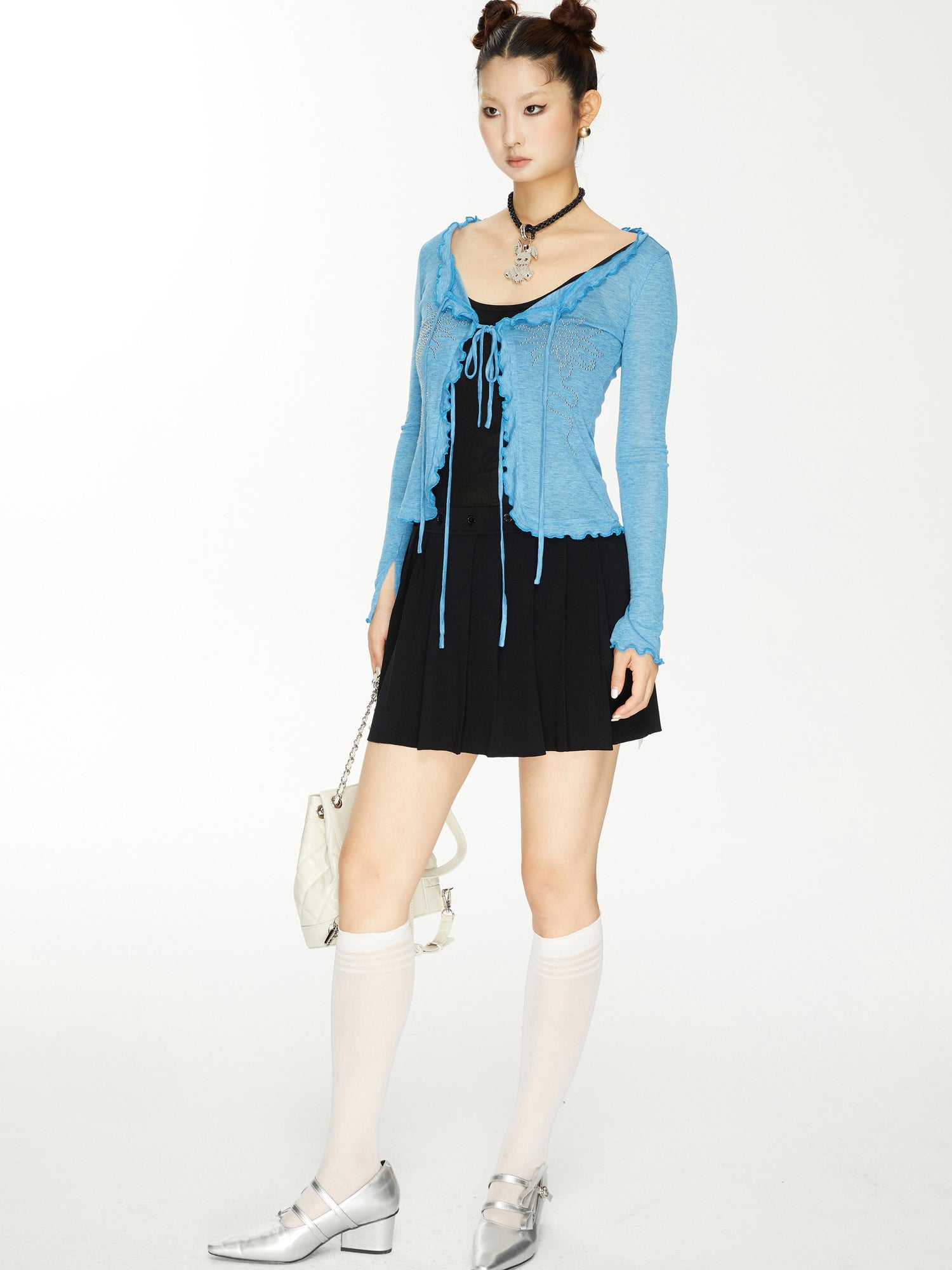 YOSHUYUKI Viscose Acrylic Wool Blend Blue Sheer Knit Cardigan