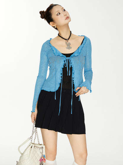 YOSHUYUKI Viscose Acrylic Wool Blend Blue Sheer Knit Cardigan