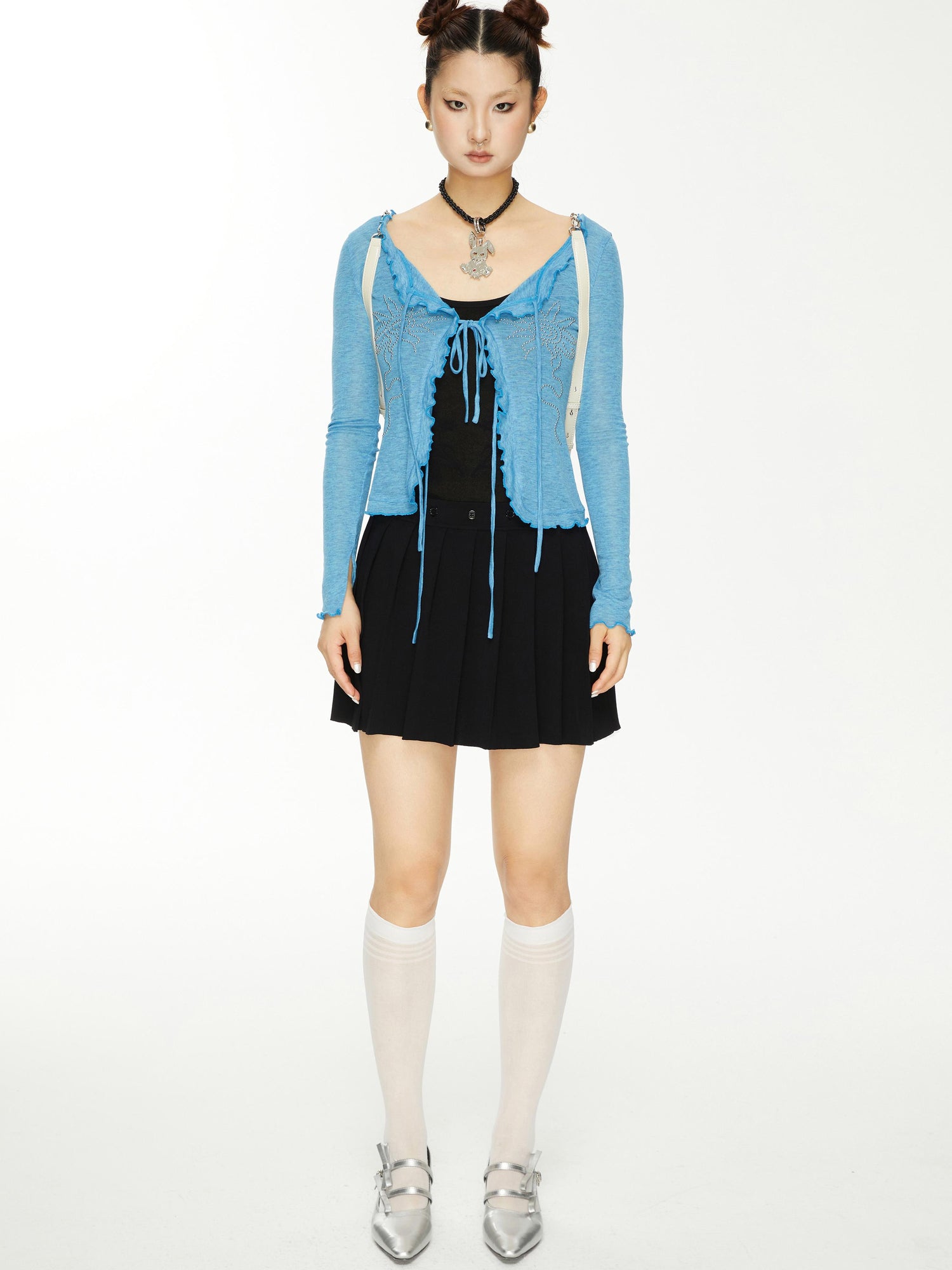 YOSHUYUKI Viscose Acrylic Wool Blend Blue Sheer Knit Cardigan