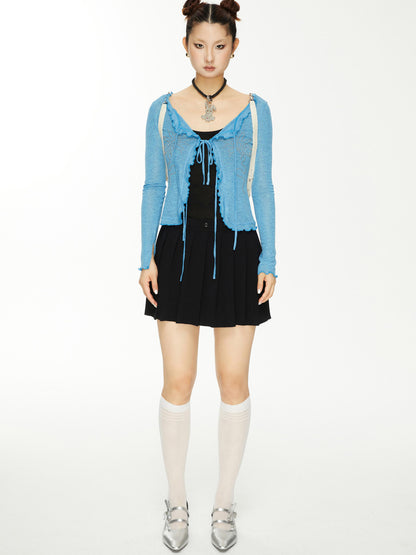 YOSHUYUKI Viscose Acrylic Wool Blend Blue Sheer Knit Cardigan