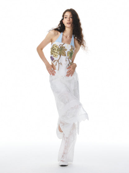YOSHUYUKI White Jacquard Spliced Lace Trim Women&