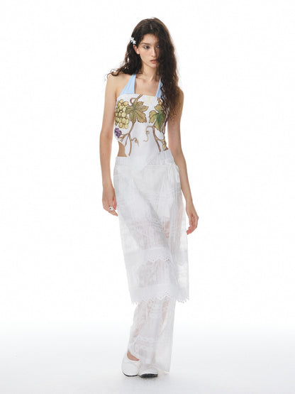 YOSHUYUKI White Jacquard Spliced Lace Trim Women&