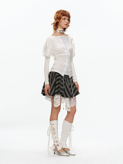 YOSHUYUKI White Lace Ribbon Tie Bow Detail Women&