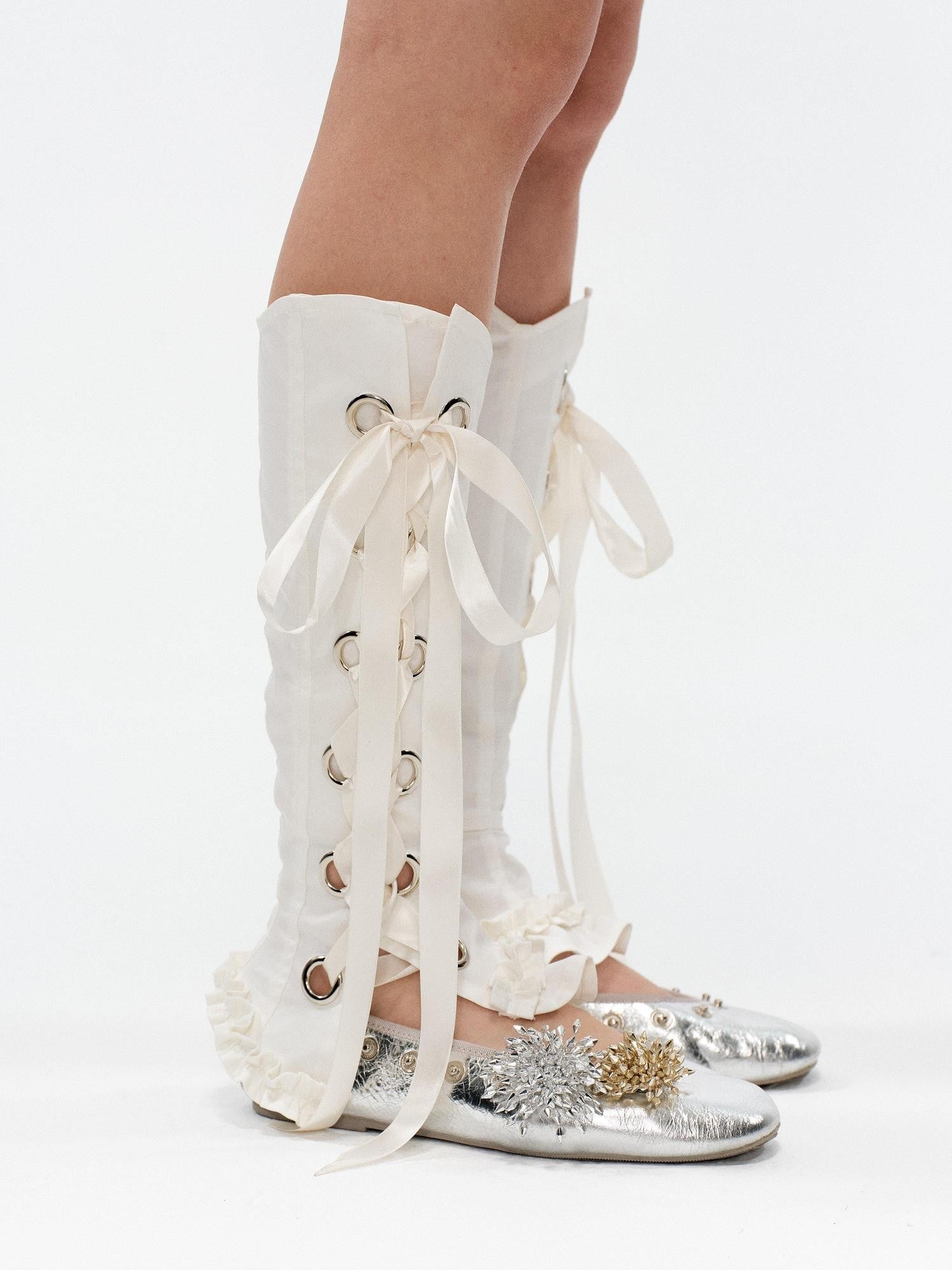 YOSHUYUKI White Lace Ribbon Tie Bow Detail Women&