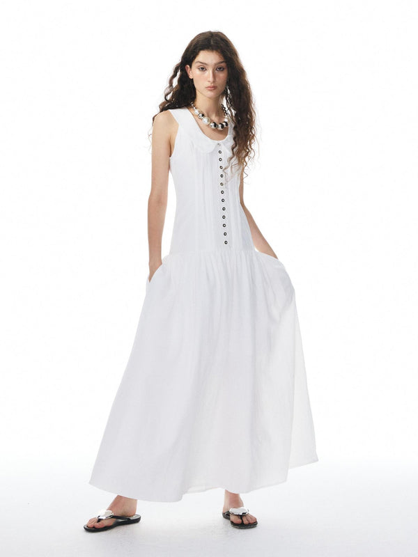White Low Neck Raglan Tank A Line Women's Regenerated Viscose Slip Maxi Dresses