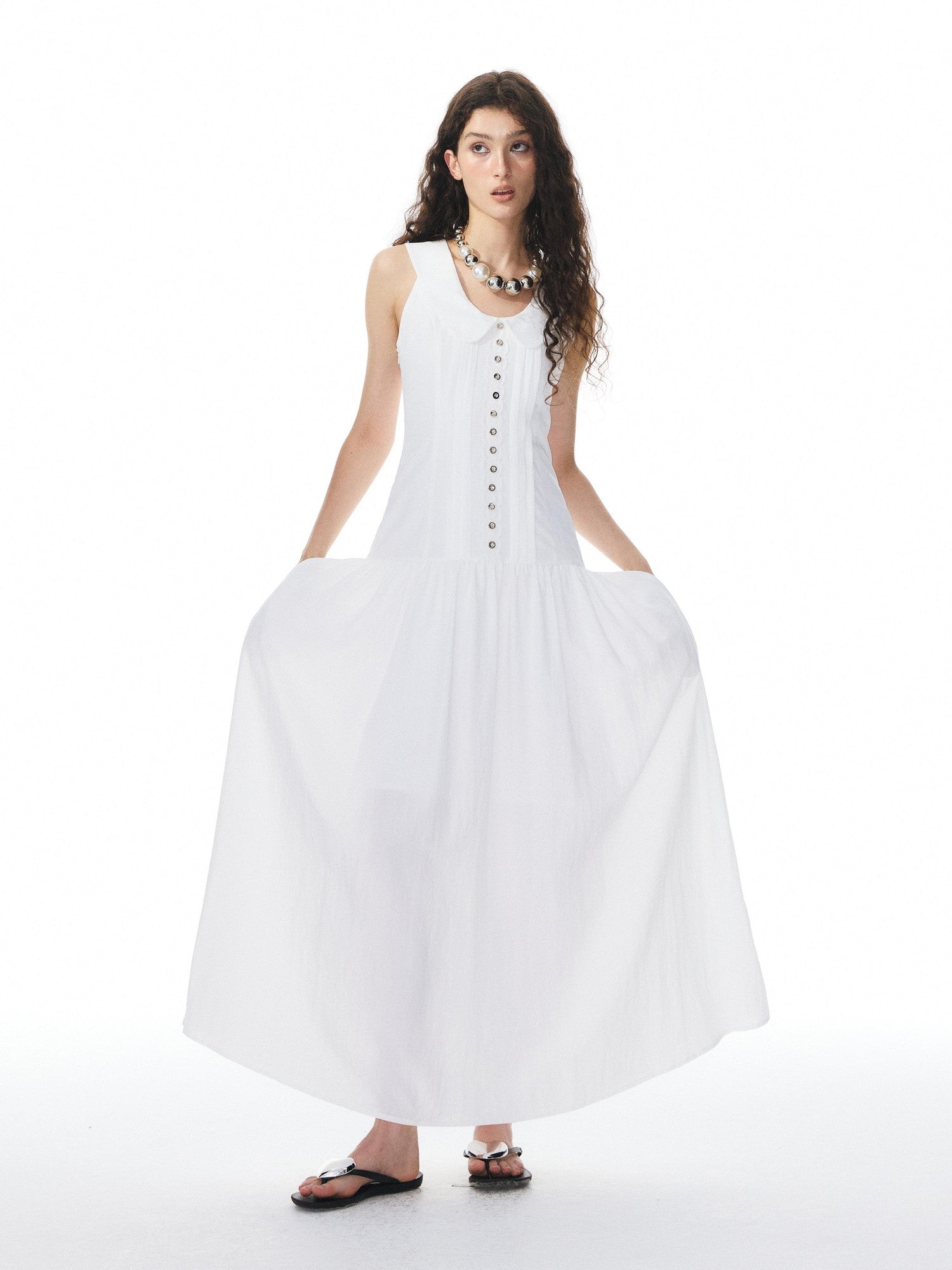 YOSHUYUKI White Low Neck Raglan Tank A Line Women&