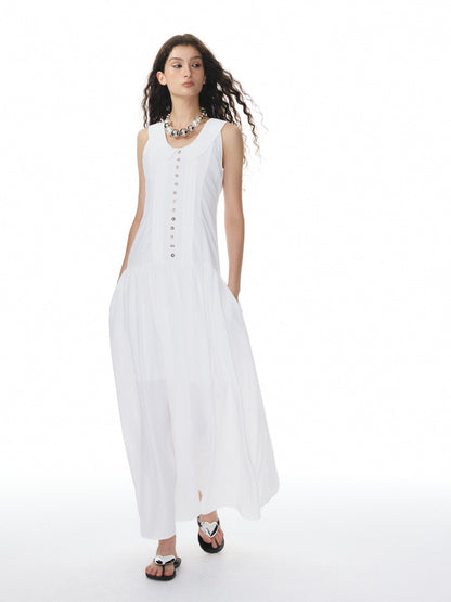 YOSHUYUKI White Low Neck Raglan Tank A Line Women&