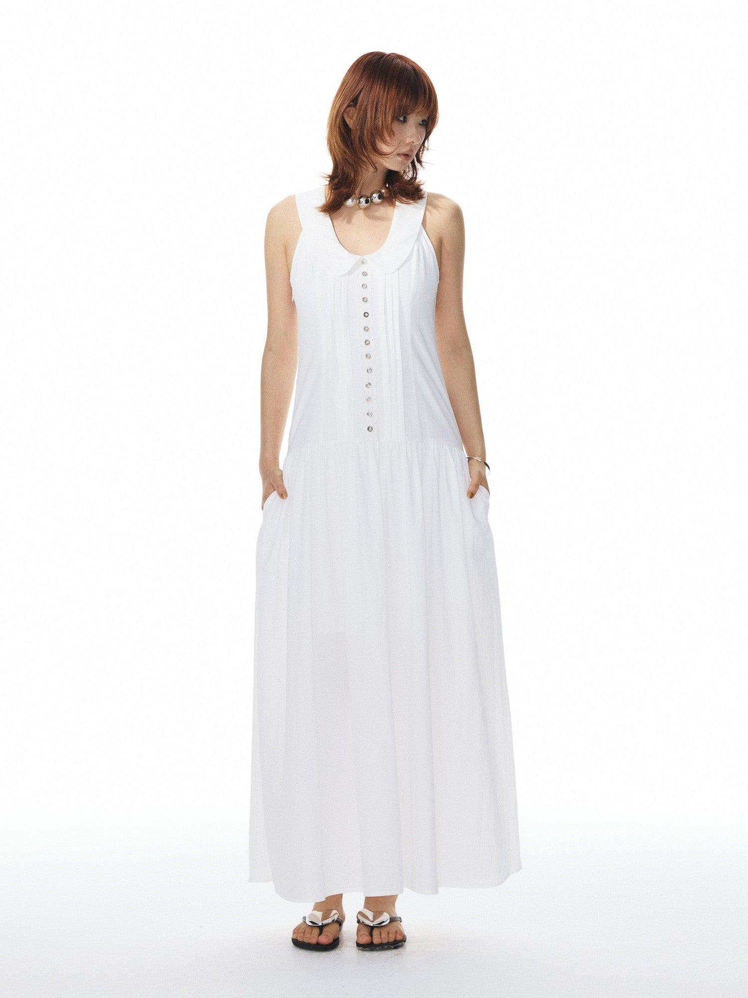 YOSHUYUKI White Low Neck Raglan Tank A Line Women&