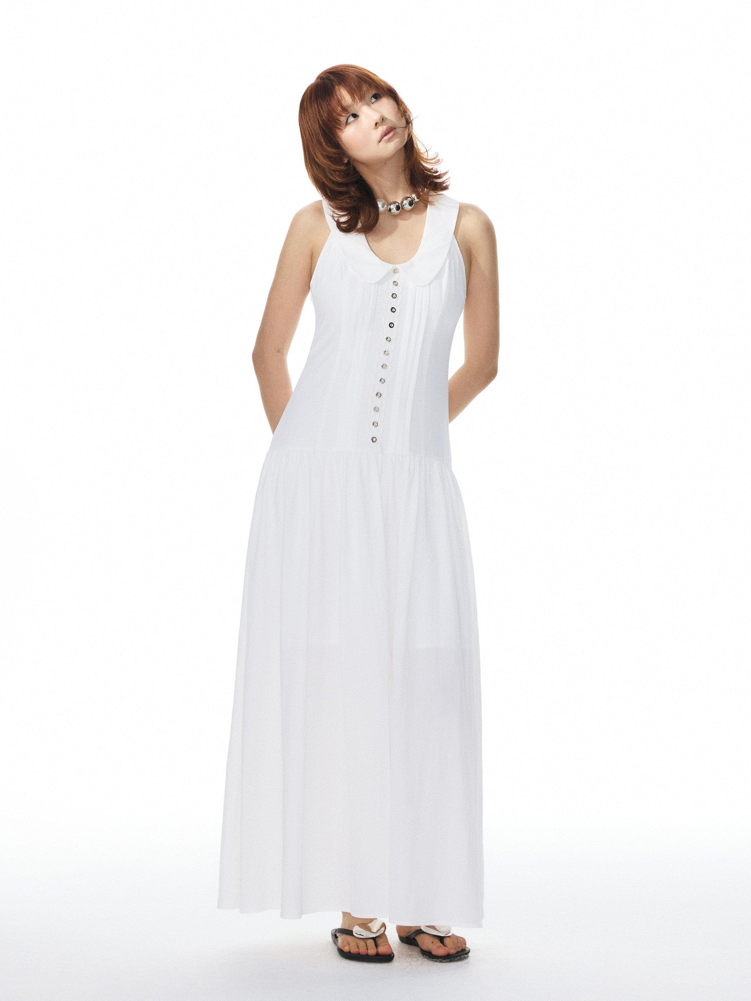 YOSHUYUKI White Low Neck Raglan Tank A Line Women&