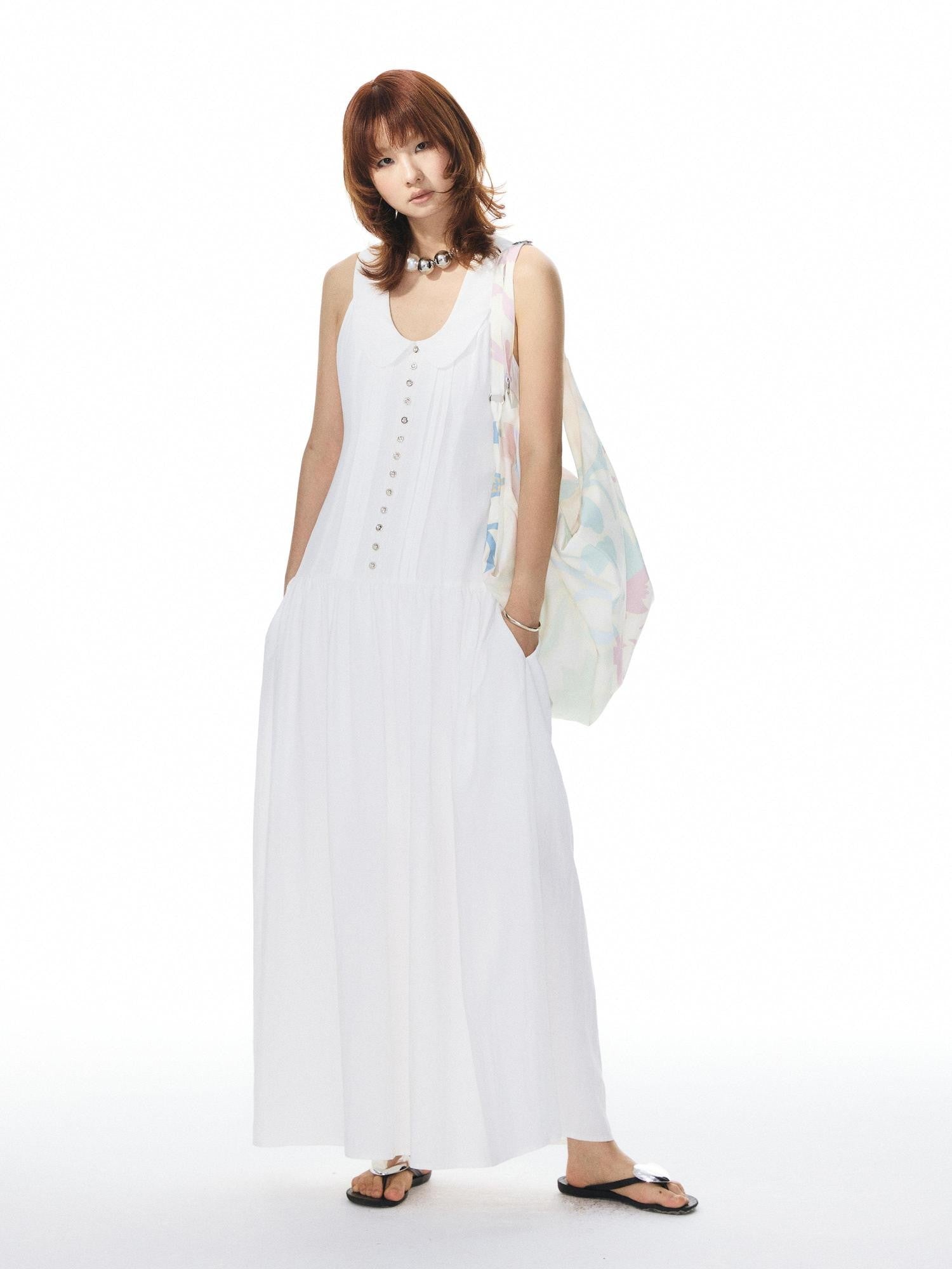 YOSHUYUKI White Low Neck Raglan Tank A Line Women&