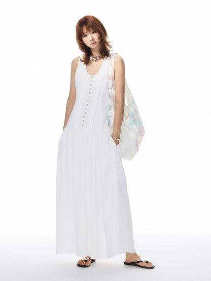 YOSHUYUKI White Low Neck Raglan Tank A Line Women&