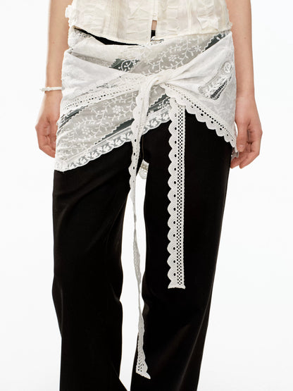 YOSHUYUKI White Ribbon Lace Embroidered Tie Triangle Floral Women&
