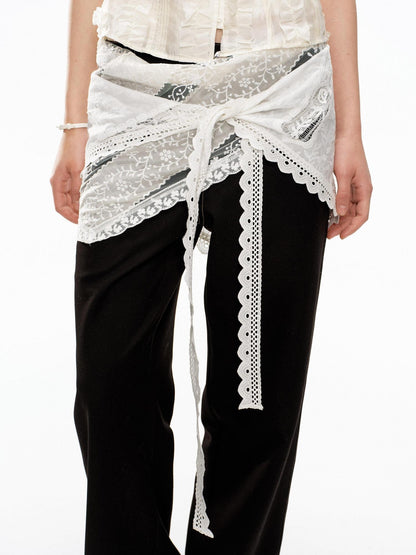 YOSHUYUKI White Ribbon Lace Embroidered Tie Triangle Floral Women&
