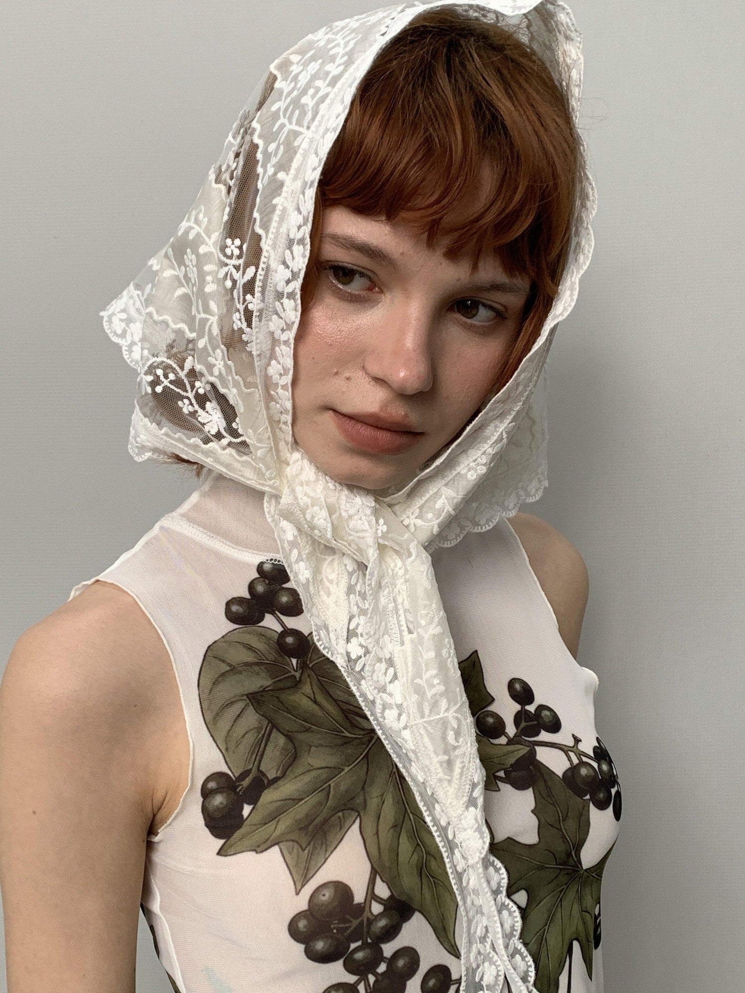 YOSHUYUKI White Ribbon Lace Embroidered Tie Triangle Floral Women&