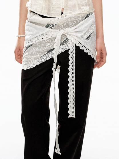 YOSHUYUKI White Ribbon Lace Embroidered Tie Triangle Floral Women&