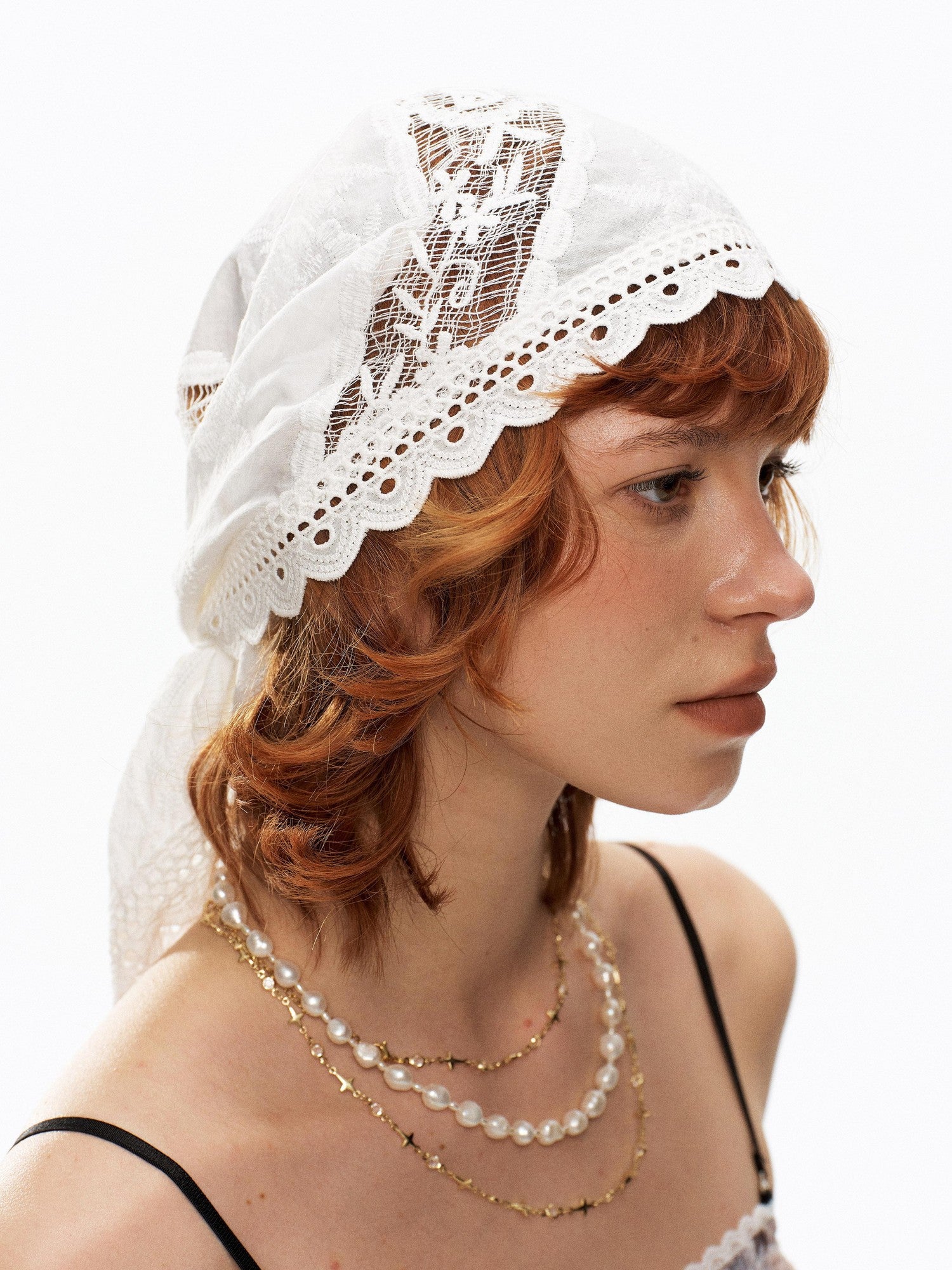 YOSHUYUKI White Ribbon Lace Embroidered Tie Triangle Floral Women&