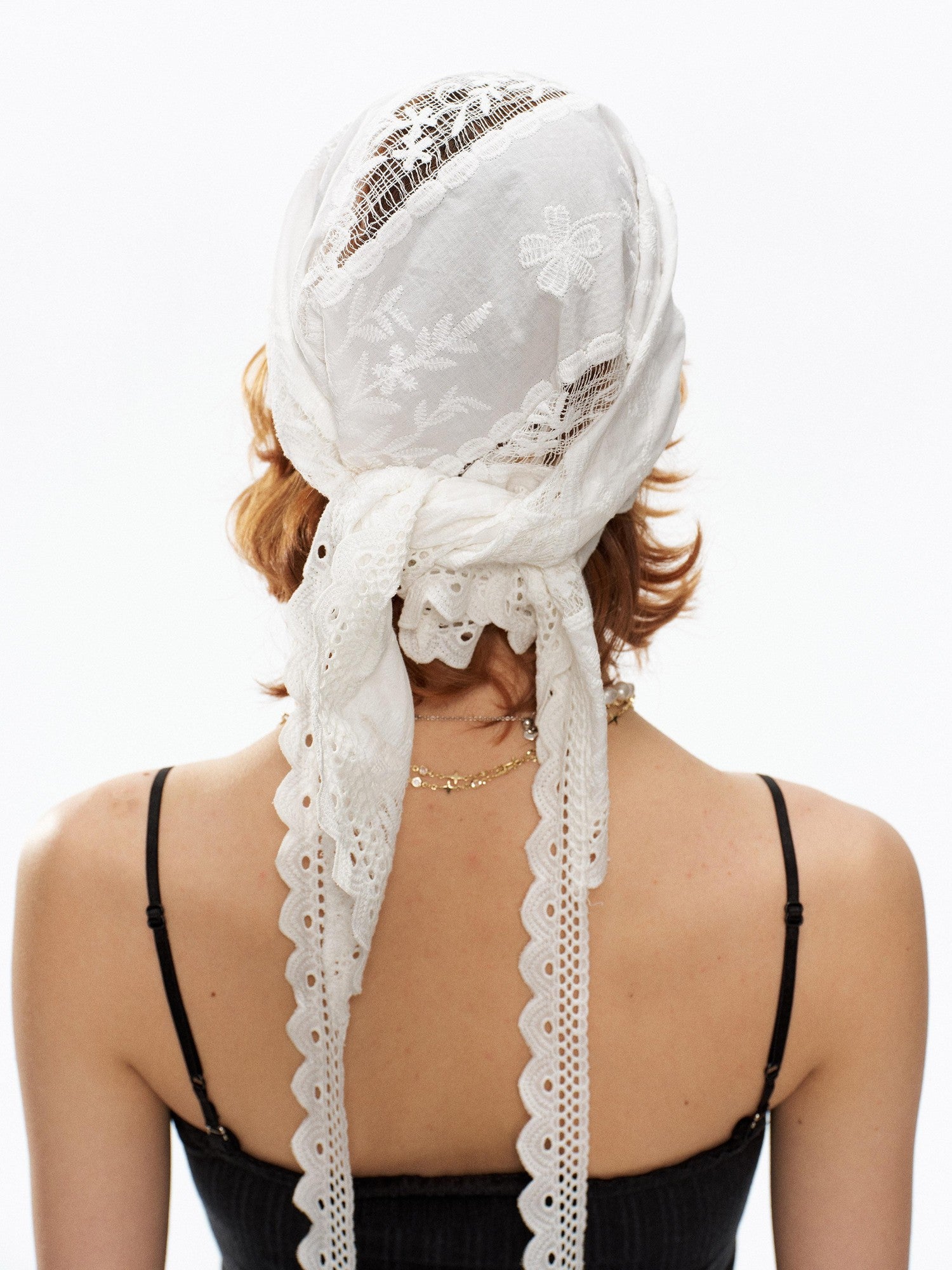 YOSHUYUKI White Ribbon Lace Embroidered Tie Triangle Floral Women&