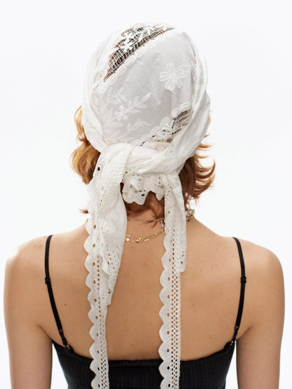 YOSHUYUKI White Ribbon Lace Embroidered Tie Triangle Floral Women&