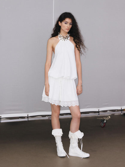 YOSHUYUKI White Studded Drawstring Low Rise A Line Women&