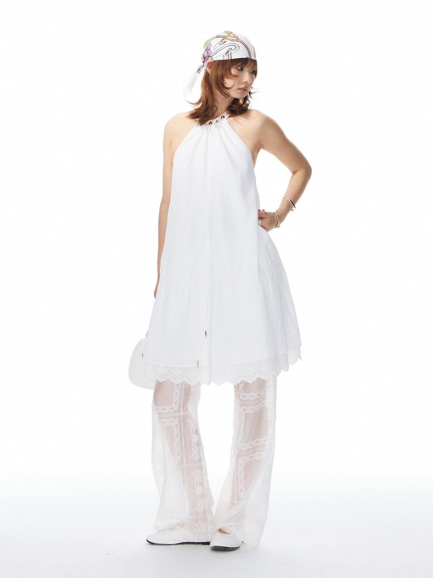 YOSHUYUKI White Studded Drawstring Low Rise A Line Women&