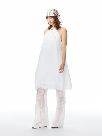 YOSHUYUKI White Studded Drawstring Low Rise A Line Women&
