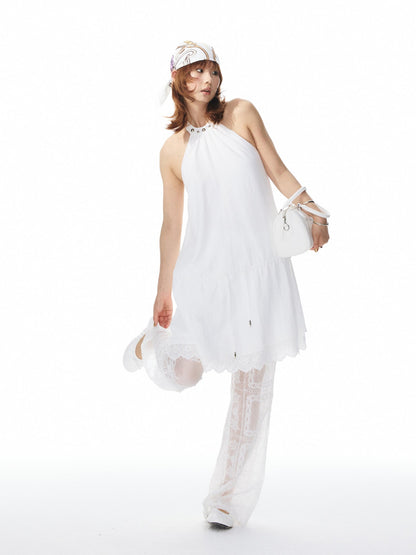 YOSHUYUKI White Studded Drawstring Low Rise A Line Women&
