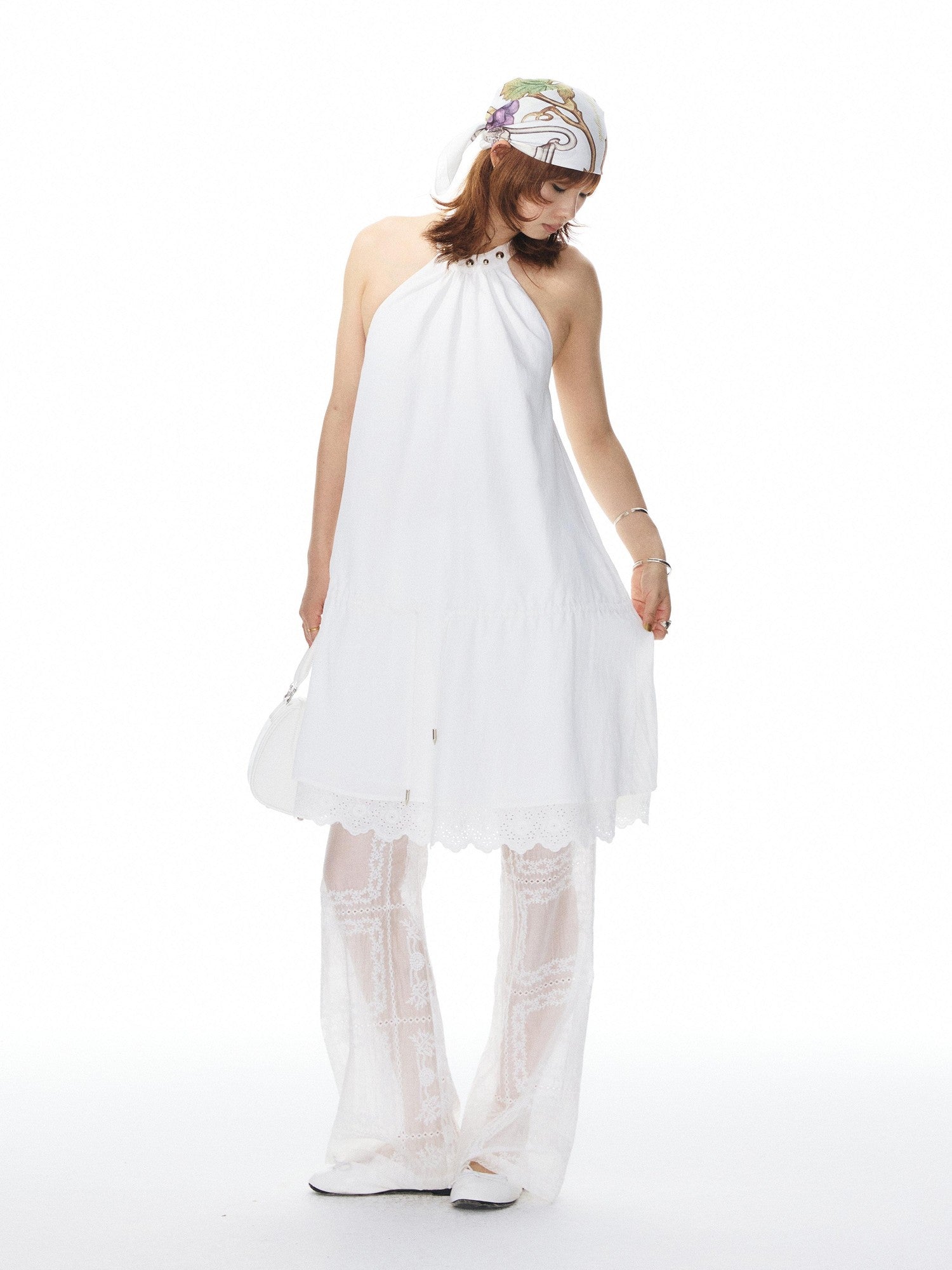 YOSHUYUKI White Studded Drawstring Low Rise A Line Women&