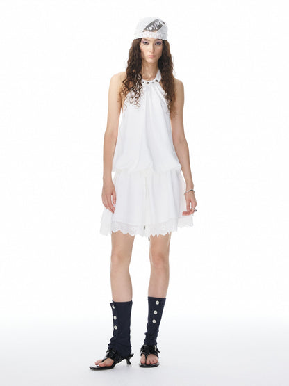 YOSHUYUKI White Studded Drawstring Low Rise A Line Women&