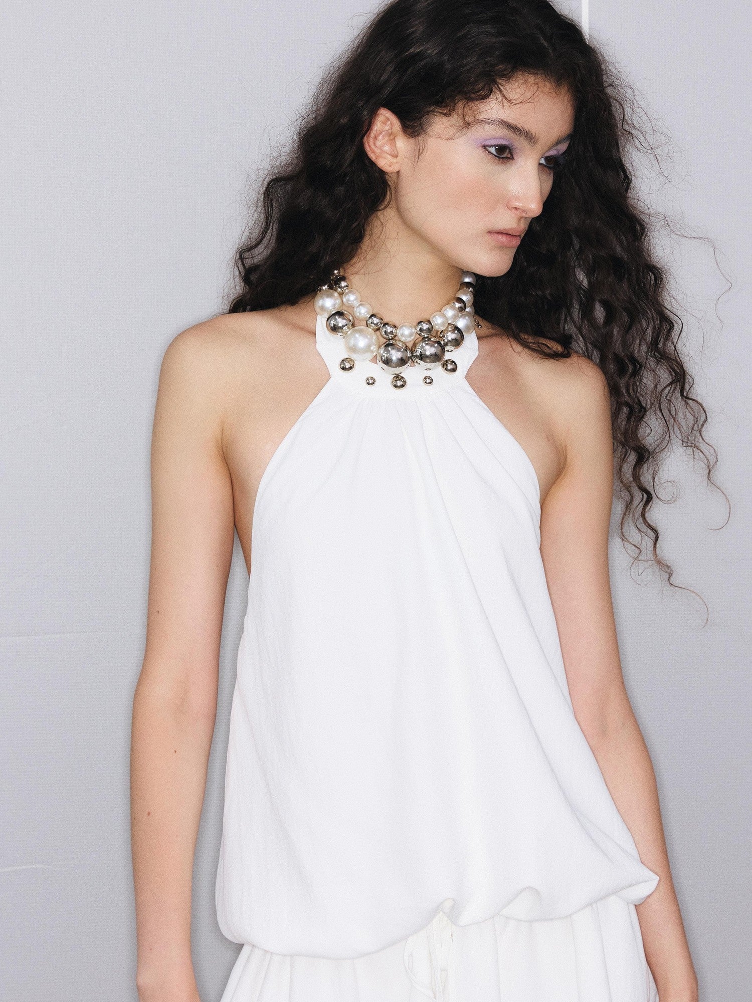 YOSHUYUKI White Studded Drawstring Low Rise A Line Women&