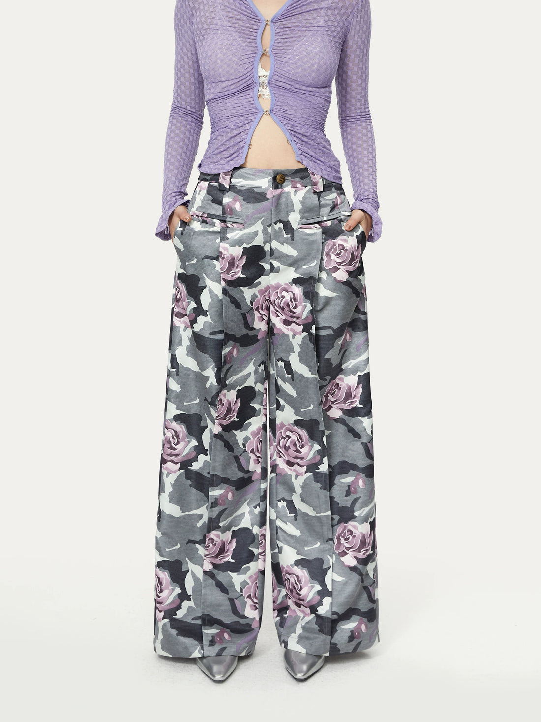 YOSHUYUKI Wild Rose Camouflage Satin Print Women&