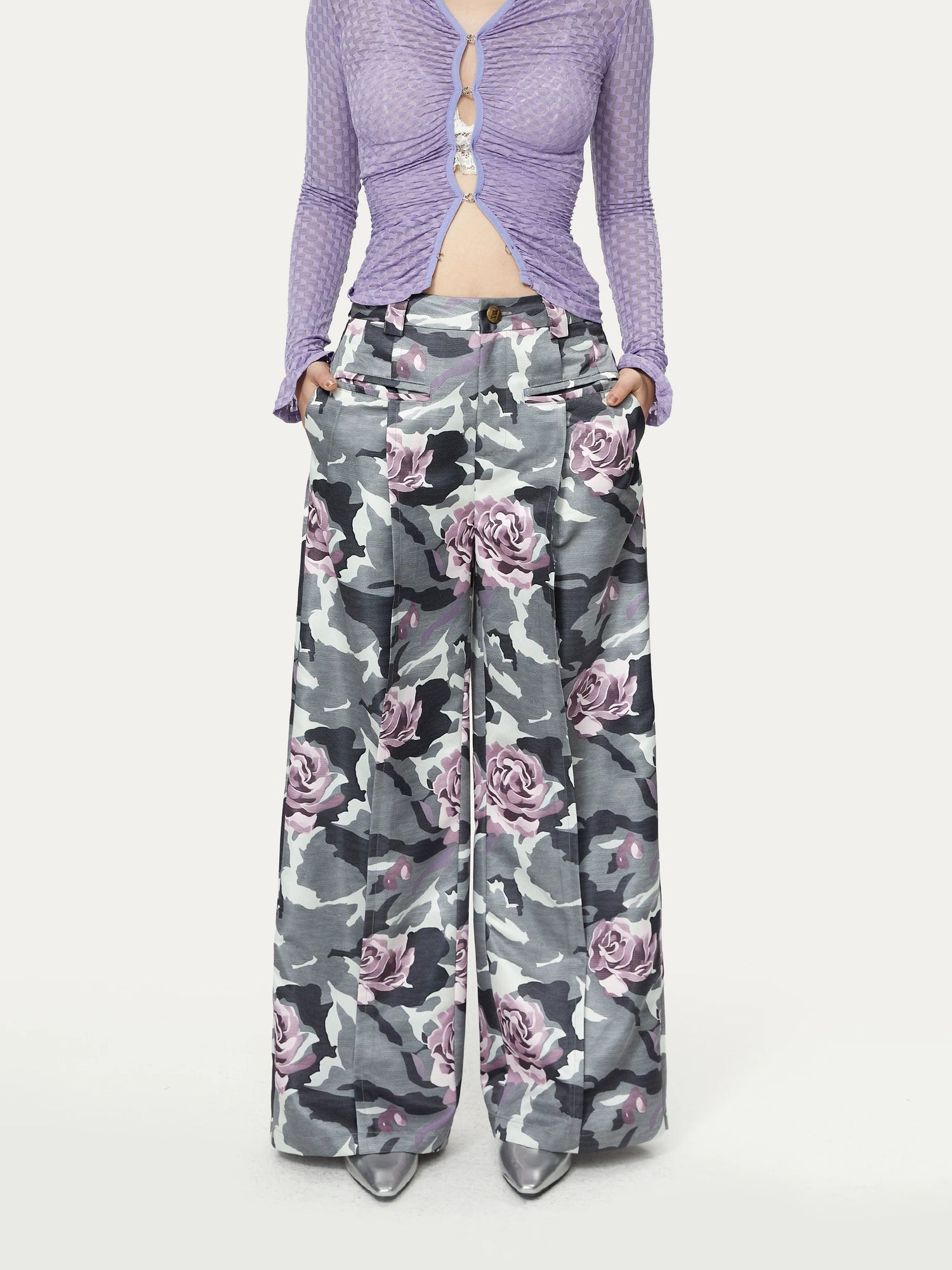YOSHUYUKI Wild Rose Camouflage Satin Print Women&