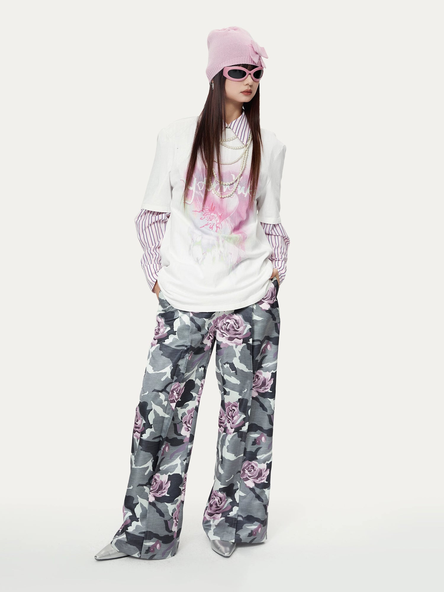 YOSHUYUKI Wild Rose Camouflage Satin Print Women&