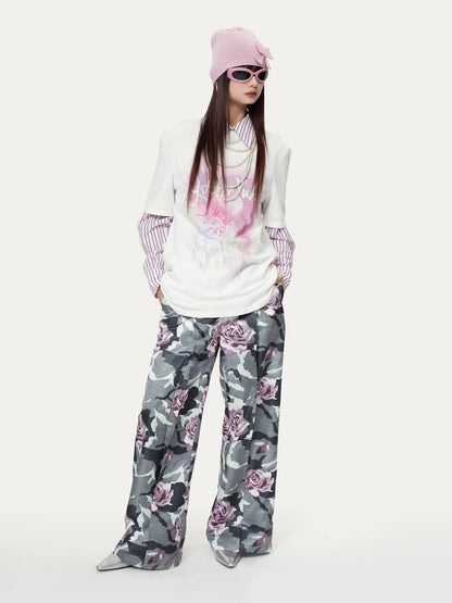 YOSHUYUKI Wild Rose Camouflage Satin Print Women&