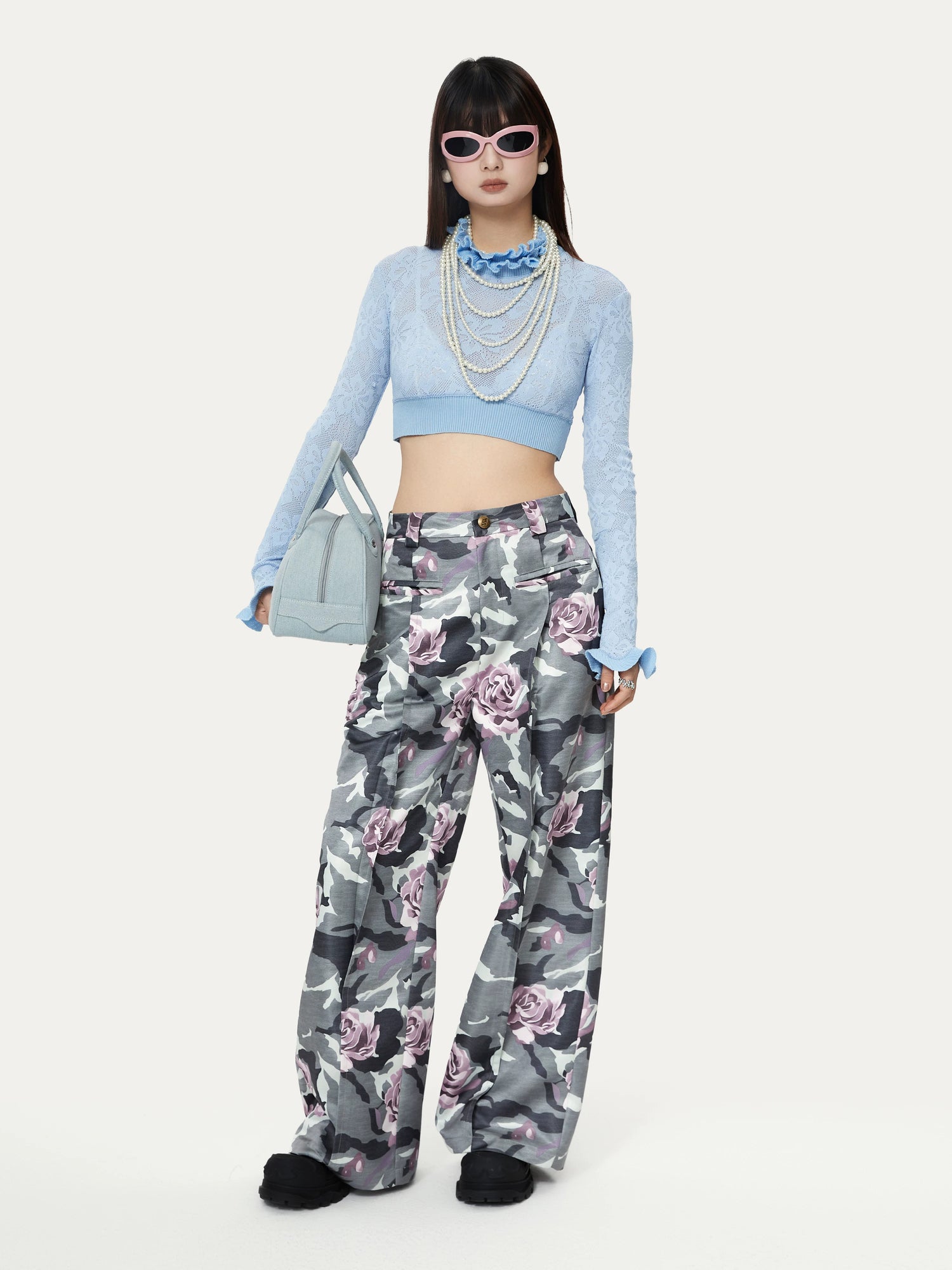 YOSHUYUKI Wild Rose Camouflage Satin Print Women&