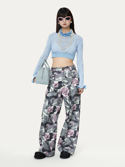 YOSHUYUKI Wild Rose Camouflage Satin Print Women&
