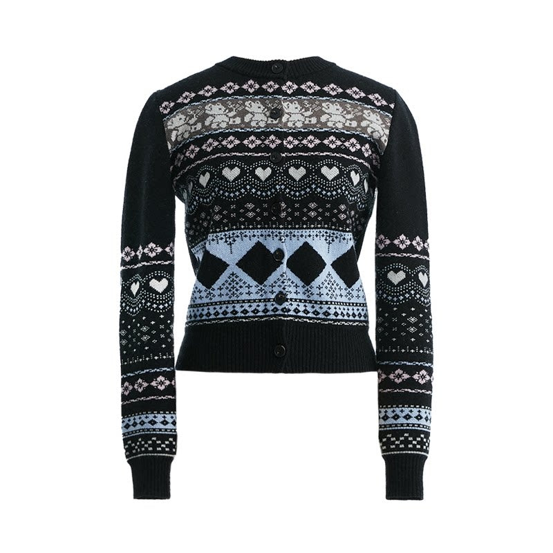 YOSHUYUKI_Wool_Blend_Jacquard_Cropped_Stand_Collar_Unisex_Bear_Button_Cardigans_MISSTT