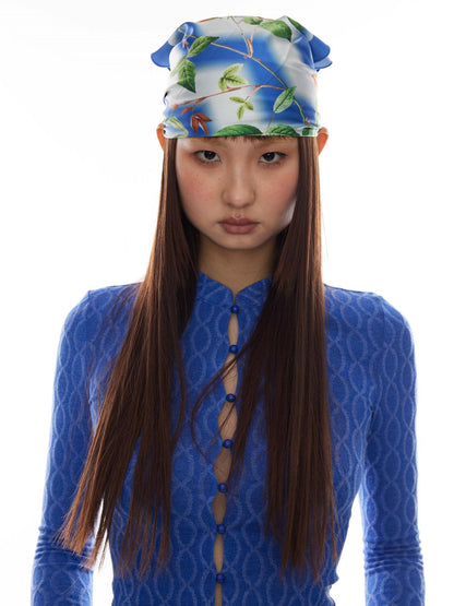 YOSHUYUKI Y2K Floral Print Scarf Retro Silk Square Head Wrap