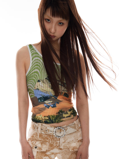 YOSHUYUKI Y2k Stripe Jacquard Slim Fit Vintage Vest