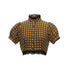 YOSHUYUKI_Yellow_Black_Plaid_Puff_Sleeve_Stand_Collar_Women&