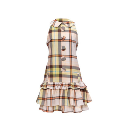 YOSHUYUKI_Yellow_Green_Plaid_Doll_Collar_Raglan_A_Line_Women&