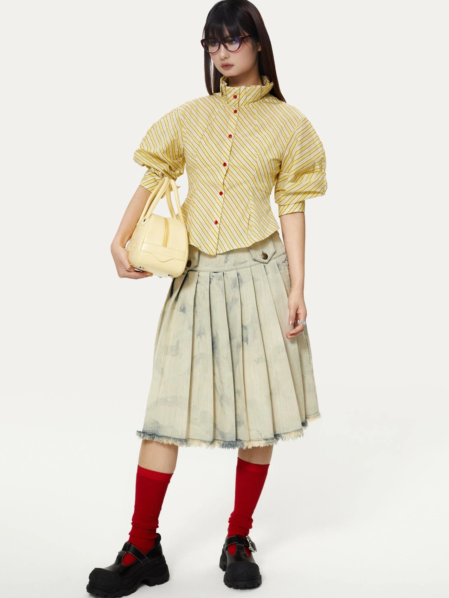 Yellow Stripe Vintage Luff Puff Short Sleeve Shirt