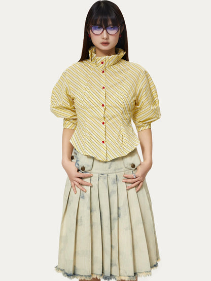Yellow Stripe Vintage Luff Puff Short Sleeve Shirt