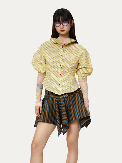 Yellow Stripe Vintage Luff Puff Short Sleeve Shirt