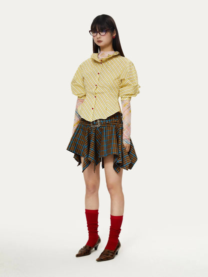 Yellow Stripe Vintage Luff Puff Short Sleeve Shirt