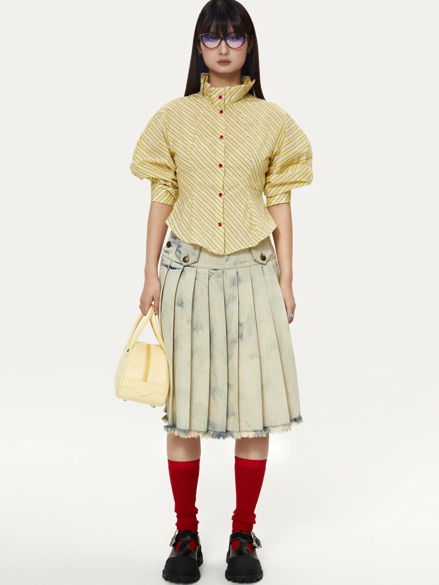 Yellow Stripe Vintage Luff Puff Short Sleeve Shirt