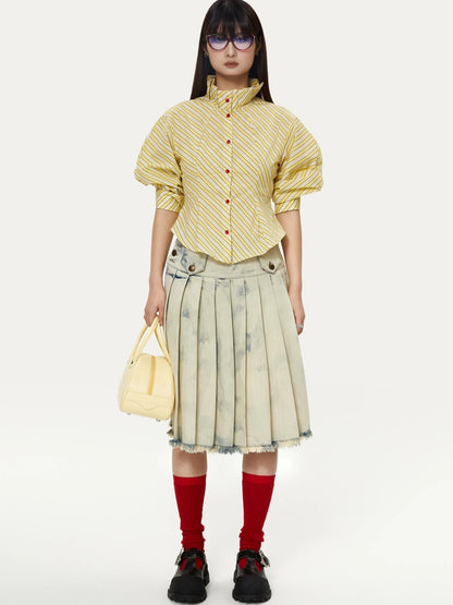 Yellow Stripe Vintage Luff Puff Short Sleeve Shirt