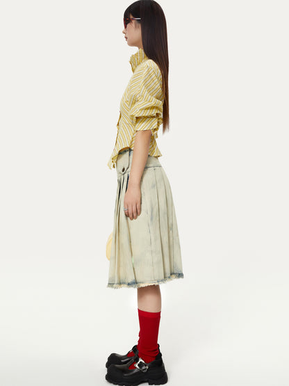 YOSHUYUKI Yellow Stripe Vintage Luff Puff Short Sleeve Shirt