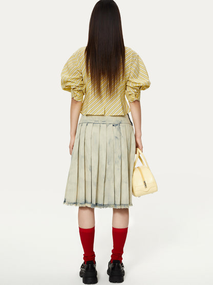 YOSHUYUKI Yellow Stripe Vintage Luff Puff Short Sleeve Shirt
