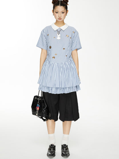YOSHUYUKI Yoshu Yuki Striped Shirt Dress With Eyelet Punk Trim