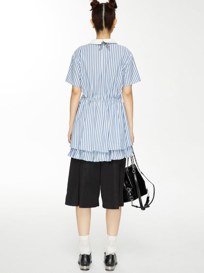 YOSHUYUKI Yoshu Yuki Striped Shirt Dress With Eyelet Punk Trim